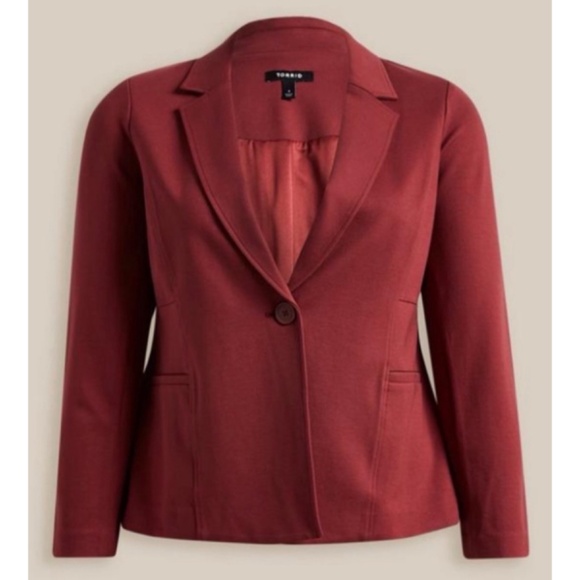 🆕 Chelsea Studio Luxe Ponte Blazer Jacket 0 L 12 NWT Torrid New Maroon - Picture 4 of 5